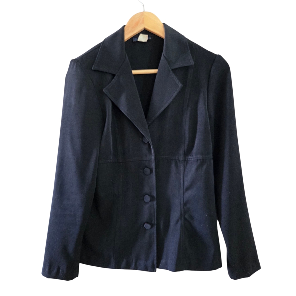Vintage Rag Women’s Black Shoulder Padded Blazer Size 9 USA 100% Polyester 80s